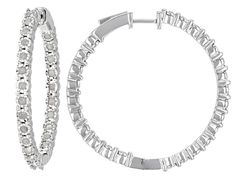 1.00ctw round white diamond, rhodium over sterling silver inside-out hoop earrings. Measure approximately 1 3/8"L" x 1/8"W and have hinge with notched post backings. Bow Jewelry, Silver Hoops, Earrings Silver, Ugg Boots, White Diamond, Diamond Bracelet, Silver Earrings, Silver Bracelet, Inside Out