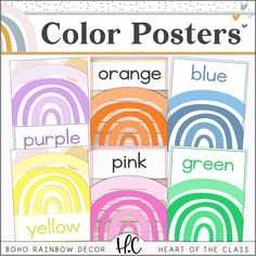 the color posters are colorful and have different colors on them, including orange, pink, green