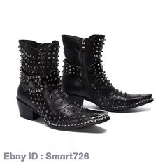 Men Fashion Punk Rivet Buckle Strap Pointy Toe Ankle Boot Youth Leather Shoes | eBay Fall Martin Boots For Concerts, Punk Style High Heel Martin Boots In Faux Leather, Punk High Heel Martin Boots For Party, Gothic Martin Boots With Round Toe In Faux Leather, Gothic Faux Leather Martin Boots With Round Toe, Leather Martin Boots With Round Toe For Concerts, Punk Leather Boots With Pointed Toe, Punk Style Leather Boots With Pointed Toe, Edgy Studded Moto Boots With Pointed Toe