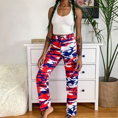 Zumiez Blue, White & Red Camo Pants X-Small Nwot 55% Cotton 45% Polyester W23-27 (Adj.) L 32 Trendy High Waist Bottoms For 4th Of July, Trendy High-waist Bottoms For 4th Of July, Patriotic Fitted Bottoms For 4th Of July, High Waist Blue Bottoms For 4th Of July, High Waist Bottoms For 4th Of July, High-waisted Bottoms For 4th Of July, Casual High Rise Red Pants, Red Stretch Bottoms For 4th Of July, Casual High Rise Bottoms For 4th Of July