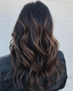 Balayage on Black Hair Black Hair Layers, Dark Brown Hair With Highlights, Highlights For Dark Brown Hair, Brown Hair Inspo