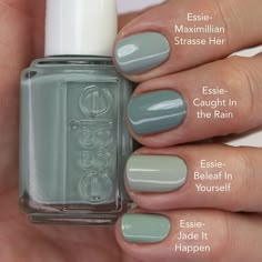 Temp • Instagram Essie Nail Polish Gel Couture, Essie Caught In The Rain, Nail Polish Blue, Essie Nail Polish Colors, Baby Haircut, Essie Colors, Regular Nail Polish, Caught In The Rain, Nails Nailpolish