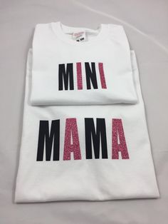 Mama & Mini T-Shirt / Babygro Set The set includes one womens t-shirt and one childs t-shirt or babygro Please note colours may vary between childrens and adults and may not be an exact colour match. 100% Cotton Care instructions:  DO NOT TUMBLE DRY Do not iron over the image Wash garment inside out at 40 degrees ------------------------------------------------------------------------------ All orders are subject to stock. We aim to fulfill your order within 10 - 14 days plus delivery times howe White Graphic Tee For Family, White Graphic Tee For Family Events, White Text Print T-shirt For Family, Unisex Family Matching T-shirt With Screen Print, White T-shirt With Letter Print For Family Events, White Graphic T-shirt For Family Occasions, White Graphic Print T-shirt For Family Occasions, White Custom Print Top For Mother's Day, Unisex Family T-shirt With Name Print