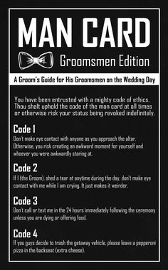 a black and white poster with instructions on how to use the groom's card