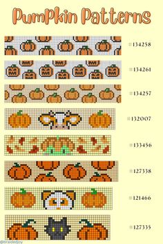 a cross stitch pattern with pumpkins on it and the words pumpkin patterns below them