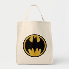 Batman Symbol Classic Round Logo Tote Bag Color: Natural. Gender: unisex. Age Group: adult. Customizable Large Bags For Daily Use, White Canvas Grocery Bags, Eco-friendly Customizable Canvas Shopping Bag, Customizable Eco-friendly Canvas Shopping Bag, Natural Tote Bag For Grocery, Large Eco-friendly School Bag, Batman Symbol, Logo Tote Bag, Round Logo