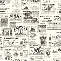 an old newspaper advertisement is shown in black and white, as well as other advertisements