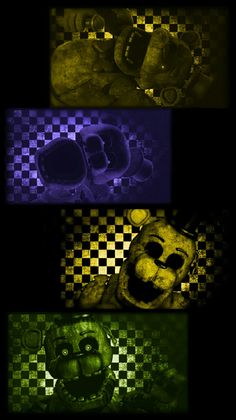 four different colored images with black and white checkered background