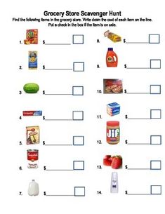 grocery store scavenger hunt worksheet