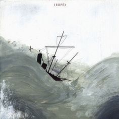 a painting of a ship in rough seas