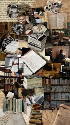 a collage of many books and papers