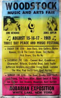 the poster for woodstock music and arts fair