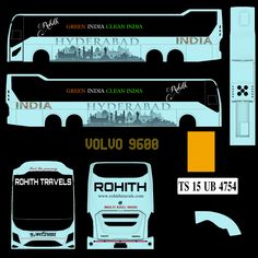 three busses are shown with the names and numbers on them