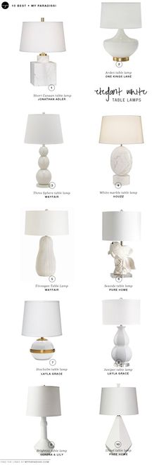 an image of lamps that are labeled in different colors and sizes, with the names on them