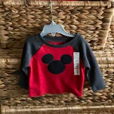 Mickey On The Front Disney Jumping Beans Cute Mickey Mouse Tops For Fall, Fall Mickey Mouse Cotton Tops, Fall Cotton Mickey Mouse Tops, Playful Red Mickey Mouse Top, Cute Long Sleeve Mickey Mouse Tops, Playful Mickey Mouse Tops For Playtime, Red Crew Neck Top For Playtime, Casual Mickey Mouse Tops For Playtime, Playful Mickey Mouse Top For Winter