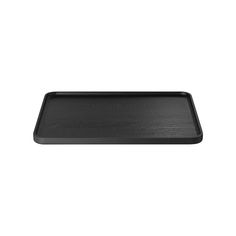 an empty black tray on a white background