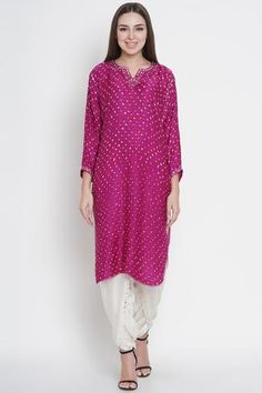 Shop for Twenty Nine Pink Silk Bandhani Kurta for Women Online at Aza Fashions Kimono Sleeveless, Bandhani Kurta, Kurta For Women, New Address, Pink Tunic, Kimono Sleeves, Indian Fashion Designers, Straight Kurta, Change Of Address