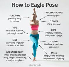 a woman doing yoga poses with the words how to eagle pose