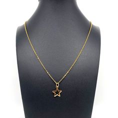 This Beautiful and Simple Star Necklace is made with a Gold Stainless Steel Star Pendant on a Gold Stainless Steel Necklace. Stainless Steel will not Tarnish. Necklace: 18 inches long. Pendant: 15mm  This beautiful Necklace is the perfect gift for Her.  All Necklaces come in a Necklace Box. Minimalist Star Necklace With Adjustable Chain, Everyday Star Necklace With Adjustable Chain, Minimalist Star Shaped Clavicle Chain Necklace, Minimalist Gold Necklace With Star Of David, Minimalist Star Charm Pendant Necklace, Minimalist Star Charm Necklace As Gift, Minimalist Star Charm Necklace Gift, Minimalist Star Charm Necklaces For Gift, Minimalist Star Charm Necklace For Gift