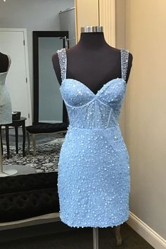 Straps Light Blue Sequin Bodycon Short Homecoming Dress Bodycon Short Dress, Winter Formal Dresses, Junior Prom Dresses, Short Bodycon Dress, Corset Bodice, Short Homecoming Dress, Short Prom Dress, Sweet 16 Dresses, Hoco Dresses