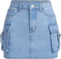 a women's jean skirt with pockets on the front and side, in light blue