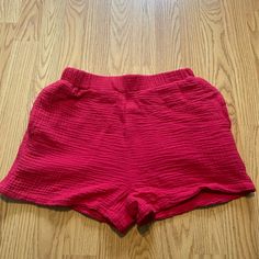 Reddish Pink Color, Are Size Xs But Fits Xs-S, Never Worn Trendy Red Shorts For Beach, Trendy Red Shorts For Day Out, Red Cotton Bottoms For Day Out, Red Summer Loungewear Bottoms, Red Shorts For Summer Loungewear, Red Cotton Shorts For Day Out, Red Cotton Shorts For Vacation, Red Summer Shorts With Pockets, Red Shorts For Loungewear