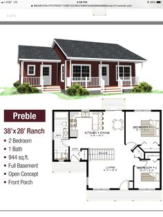 the floor plan for a small house with two bedroom and an open concept front porch