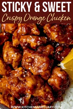 sticky and sweet crispy orange chicken with rice