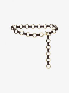 Crafted from polished metal rings and leather links, this jewelry-like belt will add a bit of bohemian flair to any look. We especially like it slung low on the hips over a louche dress. Chic Adjustable Chain Belt, Adjustable Chic Chain Belt, Metal Rings, Metal Chain, Chain Link, Women's Accessories, Gold Tones, Michael Kors, Women Accessories