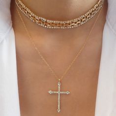 Attached layers, includes everything pictured Material: gold plated brass, crystals Length: 13" + 3" extension Pendant size: 1" x 1.5" IMPORTED Cross Bracelet, Butterfly Necklace, Pearl Bracelet, Silver Bracelets, Heart Necklace, Silver Necklaces, Cross Necklace, Pearl Necklace, Gold Plate