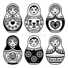 black and white russian nesting dolls stock photo - image 3979842