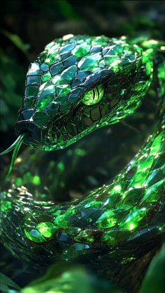 a snake with green lights on it's head