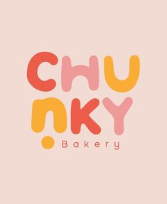 the word chuknky bakery on a pink background with orange and yellow letters