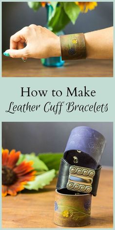 how to make leather cuff bracelets with pictures and instructions for making them on the table