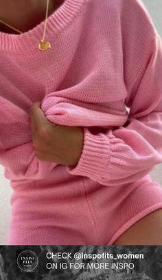 This outfit is one of the cutest and most simple. It is an all pink woolen combo between a sweater and some shorts. Visit our instagram @inspofits_women for daily new inspirig posts! Pink House, Pink Houses, Happy Days, Pink Shorts, Pink Sweater, Happy Day