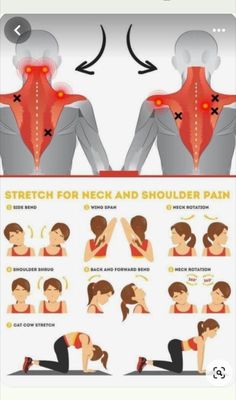 the back and shoulder pain chart shows how to do stretches for neck and shoulder pain