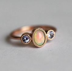 Three Stone Ring, Opal Ring Antique Opal Ring, Wiccan Wedding, Types Of Wedding Rings, 2nd Anniversary Gift, Wedding Ring Styles, Rainbow Opal, Ring Opal, Bespoke Engagement Ring, Opal Engagement