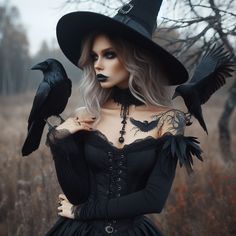 Raven Witch Costume, Salem Witch Outfit Aesthetic, Dark Sorceress Costume, Victorian Witch Makeup, Halloween Witch Costume Ideas, Costume Sorciere, Makeup Bruja Halloween, Witch Costumes Makeup, Witch Look Outfit