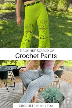 crochet pants with the words crochet round up on it and an image of