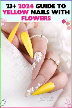 SummerNails NailTrends StylishNails NailGuide NailDesign NailArtIdeas NailPolish Manicure Pedicure FashionNails SummerStyle NailInspo BrightNails SummerVibes TrendyNails ColorfulNails NailGoals NailFashion SummerManicure BeachNails FunNails NailAddict PastelNails NeonNails ElegantNails BoldNails ClassyNails FreshNails NailDesigns CuteNails Aesthetic Yellow Nails, Yellow Nails With Flowers, Coffin Gel Nails, 23 Aesthetic, Yellow Tips, Nails With Flowers, Painted Daisies, Neon Yellow Nails, Pastel Beige