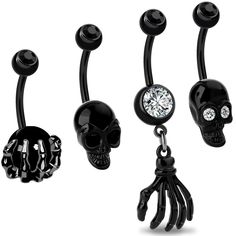 PRICES MAY VARY. ❤Halloween Belly Button Rings❤: 4PCS 316L Surgical Steel Navel Piercing Jewelry with Ghost Head and Claw, Unique Design Makes you Different ❤Common Belly Button Ring Gauge❤:1.6mm=14 Gauge, 10mm Bar Length, Comfortable on your Belly Rings For Women ❤NOT ALLERGIC❤: the belly button rings are made of 316L Stainless Steel, Hypoallergenic, Nickle and Lead-Free, Good-looking and easy to wear ❤Black Style❤：Skull Halloween Belly Ring, Ghost Hand Dangle Belly Rings, You can Choose Differ Pretty Piercings, Titanium Belly Button Rings, Badass Skulls, Navel Piercing Jewelry, Belly Button Piercing Jewelry, Black Ghost, Belly Piercing Jewelry, Dangle Belly Rings, Piercings Unique