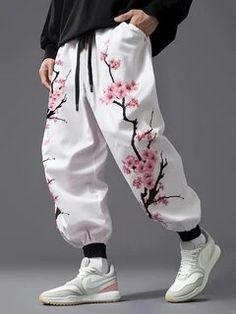 Japanese Pants, Japanese Cherry Blossoms, Cherry Blossom Print, Drawstring Waist Pants, Mens Jogger Pants, Concept Clothing, How To Earn Money, Winter Pants, Men's Casual Style