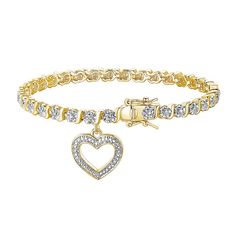 Charm your friends with this lovely diamond accent heart charm bracelet by Sarafina. Charm your friends with this lovely diamond accent heart charm bracelet by Sarafina. Nickel free Metal: brass Charm size: 9/16"L x 9/16"W Length: 7.25 in. Packaging: boxed Plating: 14k gold flash, silver tone Finish: polishedDIAMOND DETAILS Total weight: less than 1/10 ct. Color grade: I-J Clarity: I5 Shape: round Setting: pave Diamond weights are approximate. Diamond Total Weights may vary between .01 and .13 c Diamond Charm, Brass Charms, Fancy Jewelry, Bracelets And Charms, Heart Charm Bracelet, Pave Diamonds, Heart Charm, Fashion Watches, Gold Diamond