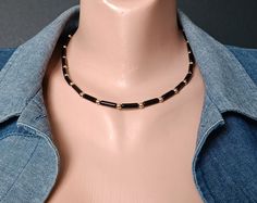 black onyx choker necklace details gold plating 14 K, jewelry unisex fashion style men gift, for him for her gift to father The length of +/- 17.3 inches (44 cm). Recommendations for care: Do not wet, do not drop, store in a dark box.  wear with pleasure. Classic Black Choker Jewelry, Black Onyx Choker Jewelry, Adjustable Onyx Choker Necklace, Modern Adjustable Black Choker, Minimalist Adjustable Onyx Necklace, Adjustable Minimalist Onyx Necklace, Minimalist Black Choker Jewelry, Modern Black Choker Jewelry, Black Everyday Choker Jewelry