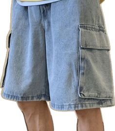 Men's Washed Loose Cargo Denim Shorts - HouseofHalley Denim Cargo Shorts With Pockets For Streetwear, Blue Cargo Shorts, Denim Blue Cargo Shorts, Denim Blue Streetwear Shorts, Denim Blue Knee-length Shorts For Streetwear, Vintage Preppy, Punk Vintage, Womens Size Chart, Size 12