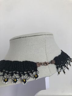 Delicate Handmade Jewelry For Festivals, Elegant Adjustable Crochet Jewelry, Delicate Handmade Adjustable Choker, Handmade Delicate Adjustable Choker, Adjustable Crochet Flower Necklace, Handmade Delicate Choker For Gifts, Adjustable Crochet Beaded Necklace For Gift, Black Bohemian Crochet Jewelry, Black Crochet Bohemian Jewelry