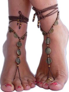 Bohemian Gold Body Jewelry For The Beach, Adjustable Gold Ankle Wrap Barefoot Sandals, Bohemian Beaded Body Jewelry For Beach, Handmade Spiritual Festival Body Jewelry, Summer Bohemian Beaded Body Jewelry, Handmade Adjustable Bohemian Body Jewelry, Handmade Spiritual Body Jewelry For Festivals, Handmade Adjustable Body Jewelry For Festivals, Adjustable Beaded Body Jewelry For Beach