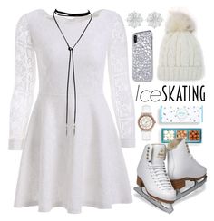 a white dress and hat with ice skates