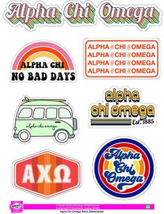 various stickers with different logos on them