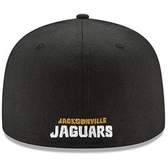 Your unadulterated fandom will be on display when you put on this Jacksonville Jaguars Omaha 59FIFTY fitted hat from New Era. Imported Structured fit Fitted Officially licensed High Crown Brand: New Era Flat bill with ability to curve Material: 100% Wool Raised embroidery Embroidered graphics Contrast color underbill Dry clean only Six panels with eyelets Adjustable Flat Bill Hats For Fan Gear, Adjustable Flat Bill Hat For Fan Gear, Adjustable Fitted Hat With Curved Brim For Fan Gear, Baseball Season Fan Merchandise Flat Brim Hat, Flat Brim Baseball Fan Merchandise Hats, Fan Gear Hats With Flat Bill, Fan Gear Visor Hat, One Size Fits Most, Fan Gear Cap Hat, Black Adjustable Hats For Game Day